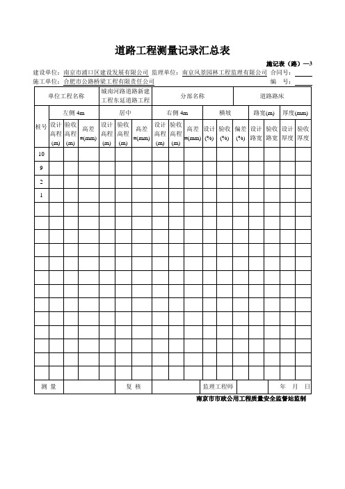 道路工程测量记录汇总表