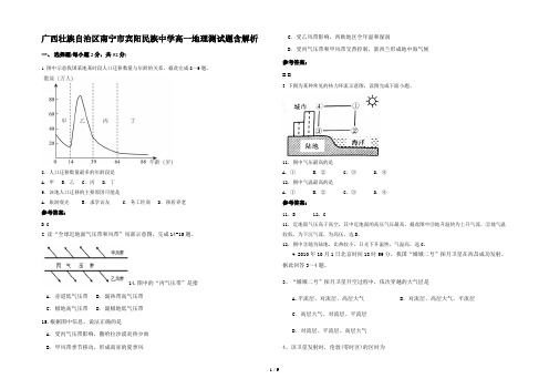 广西壮族自治区南宁市宾阳民族中学高一地理测试题含解析