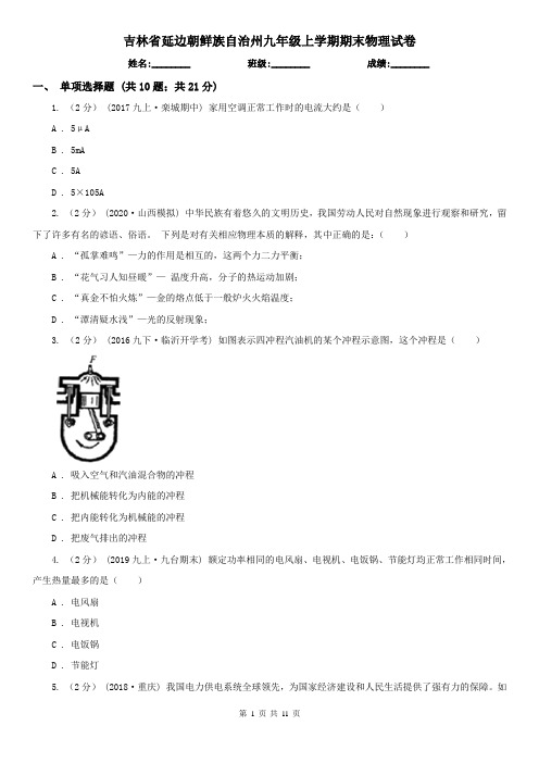 吉林省延边朝鲜族自治州九年级上学期期末物理试卷