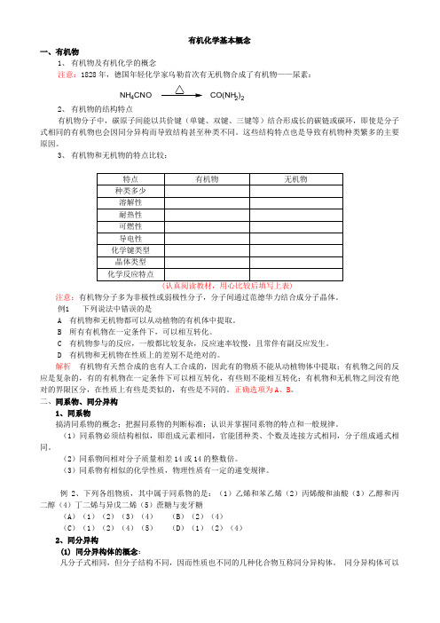 高三化学有机化学总复习专题 有机化学基本概念