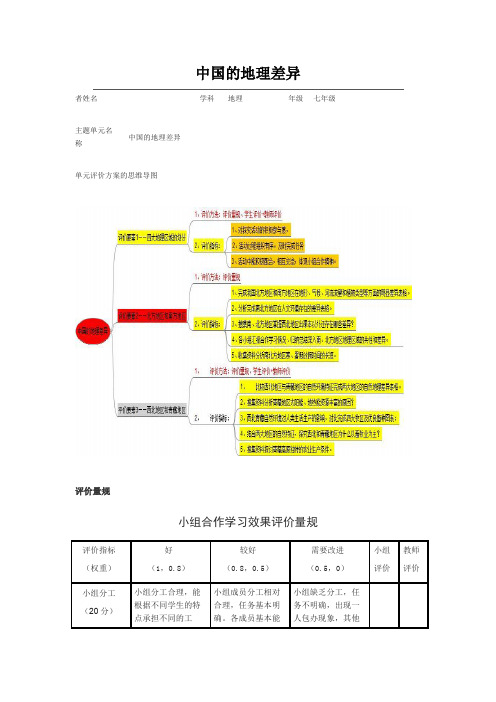 最新-初中地理《中国的地理差异》单元评价方案思维导图小组合作学习效果评价量规 精品