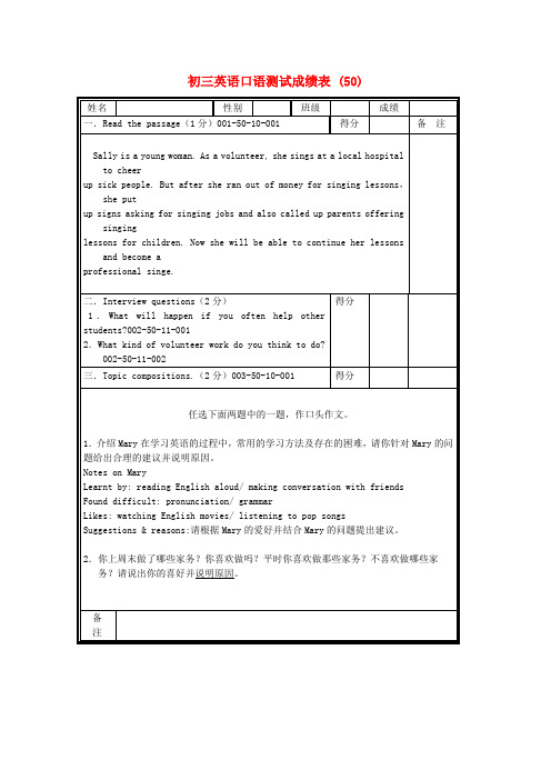 北京市海淀区九年级英语口试模拟试题(50)