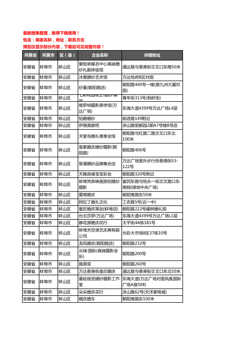 新版安徽省蚌埠市蚌山区婚庆公司企业公司商家户名录单联系方式地址大全80家