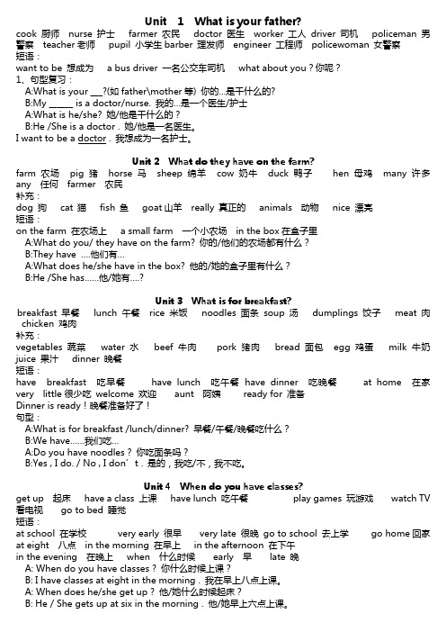 陕旅版四年级英语上册1-4复习大纲