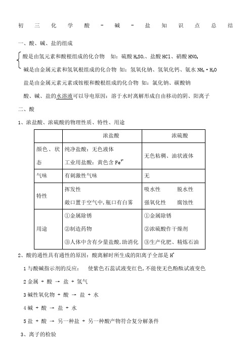 初三化学酸碱盐知识点总结