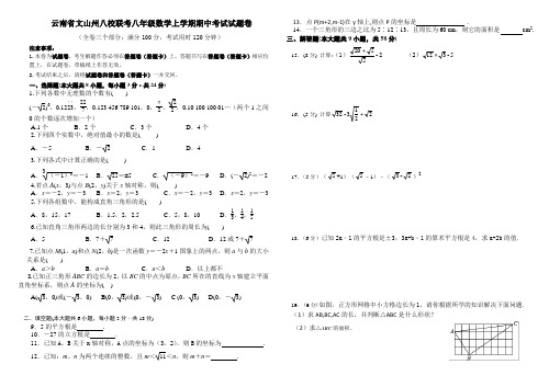 云南省文山州八校联考 八年级数学 上学期 期中考试试题卷(含参考答案)