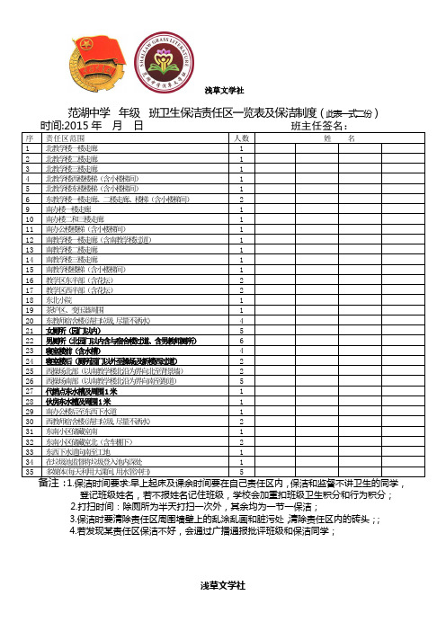 校园卫生保洁制度及保洁表