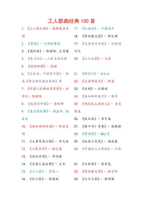 工人歌曲经典100首