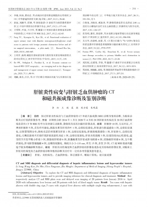 肝脏炎性病变与肝脏乏血供肿瘤的CT和磁共振成像诊断及鉴别诊断