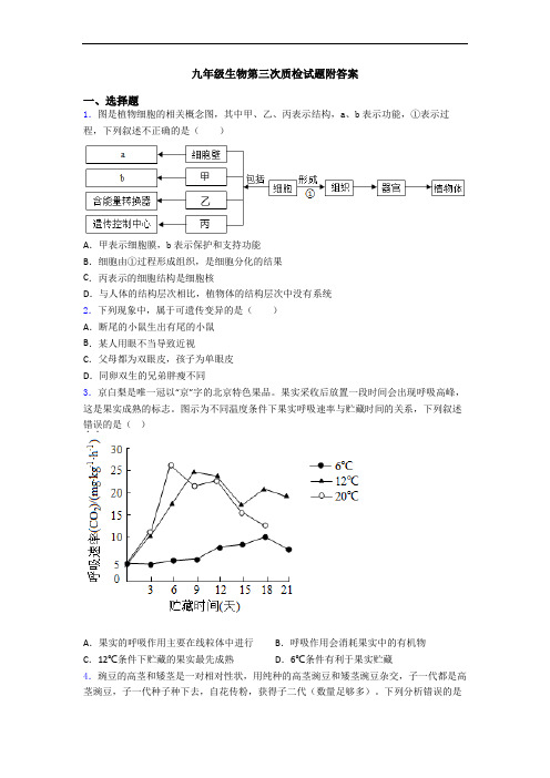 九年级生物第三次质检试题附答案