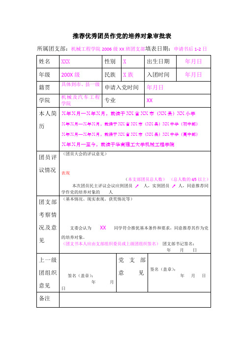 团员推优表模板