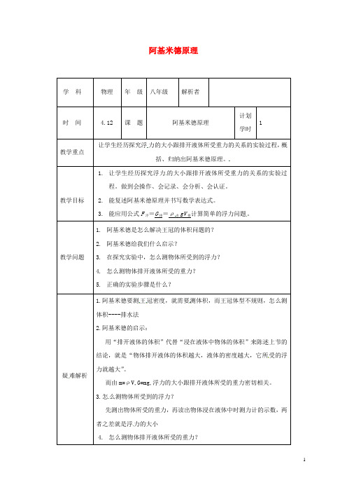 八年级物理下册10.2阿基米德教材解析清单(新版)新人教版