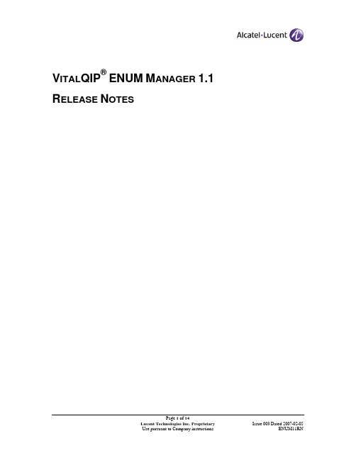 Alcatel-Lucent ENUM Manager 1.1释版说明说明书