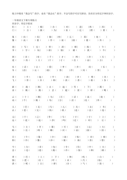 一年级下册形近字-同音字专项练习