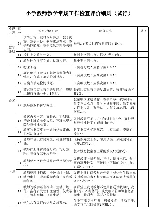 教学常规检查质量评价细则 