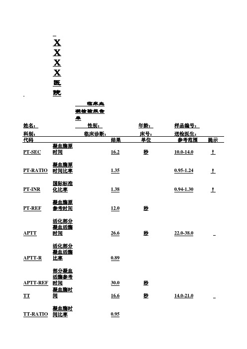 凝血全套检验报告单模板