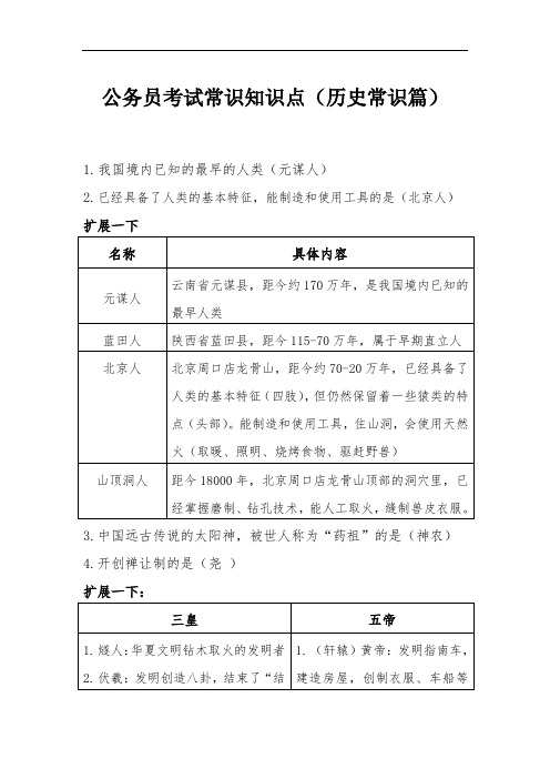 公务员考试常识知识点(历史常识篇)