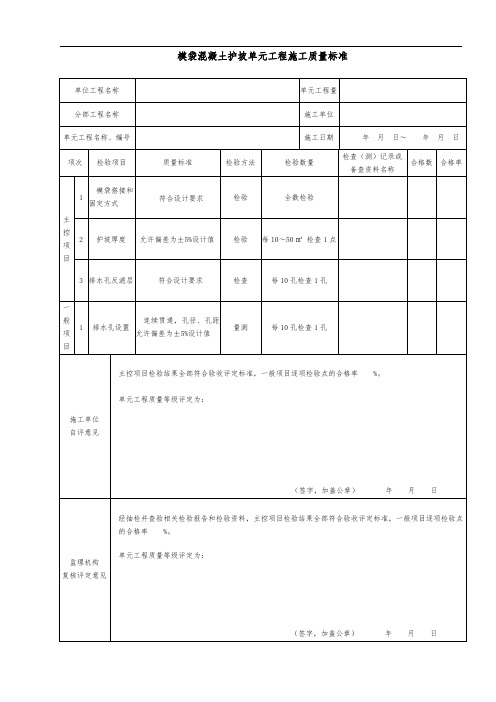 模袋混凝土护坡单元工程施工质量标准