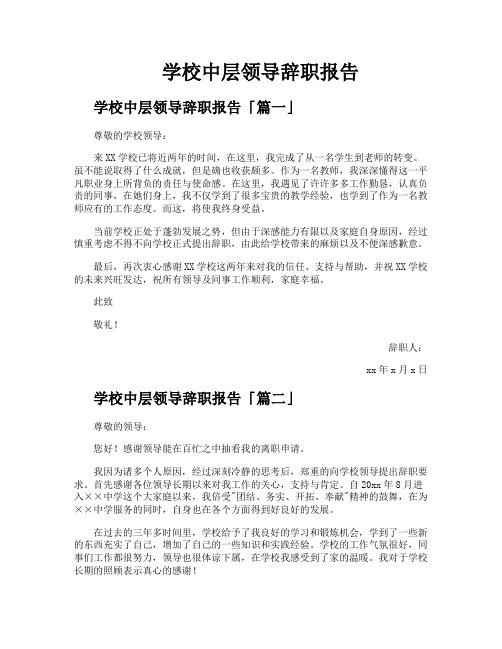 学校中层领导辞职报告