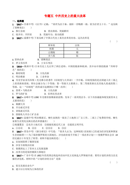 山东省德州市2018年中考历史总复习 专题五 中外历史上的重大改革试题