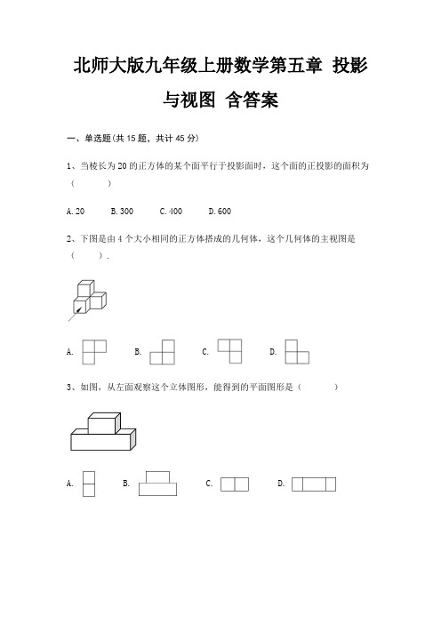 北师大版九年级上册数学第五章 投影与视图 含答案