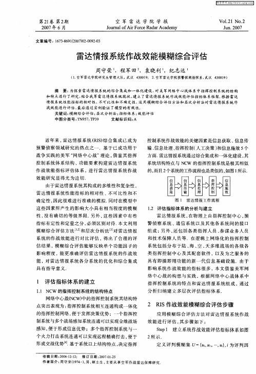 雷达情报系统作战效能模糊综合评估