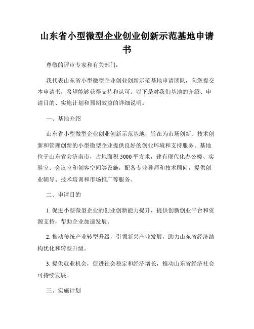 山东省小型微型企业创业创新示范基地申请书