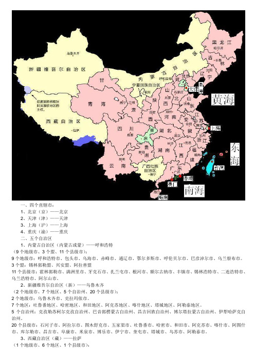 中国省市简介及地图