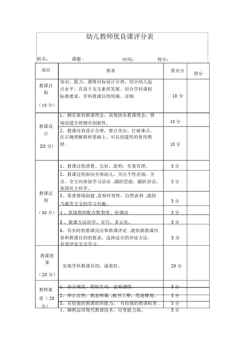 教师优质课评分表(完整)