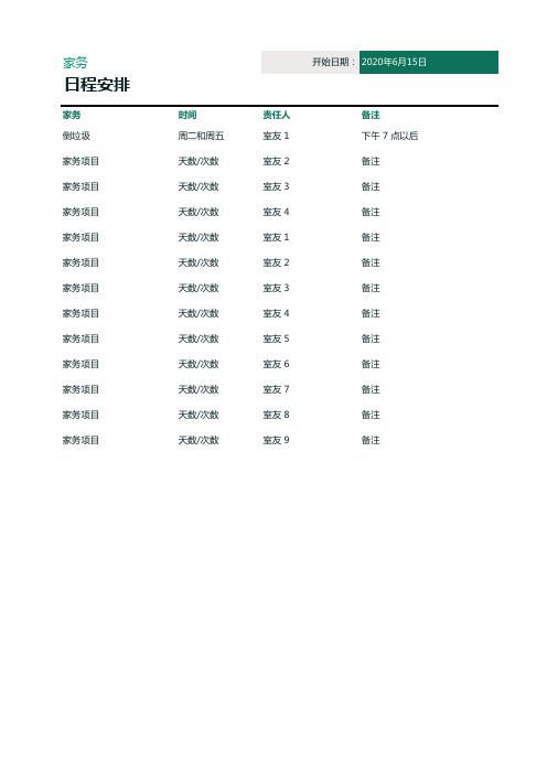 家庭预算日程安排清单记录常用信息统计表