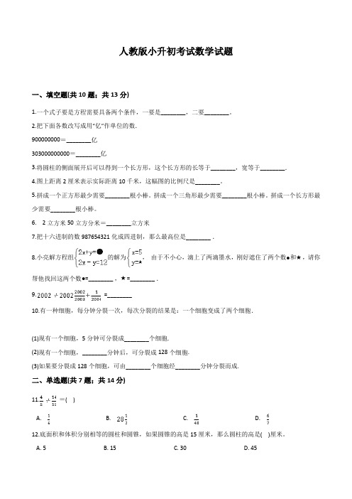 人教版六年级下学期小升初数学押题卷(含答案解析)