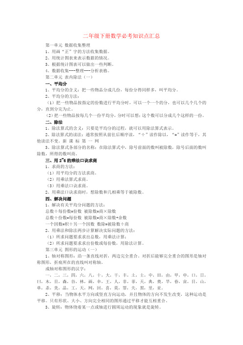 二年级下册数学必考知识点汇总