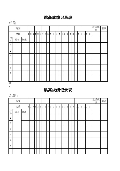 跳高记录表 份