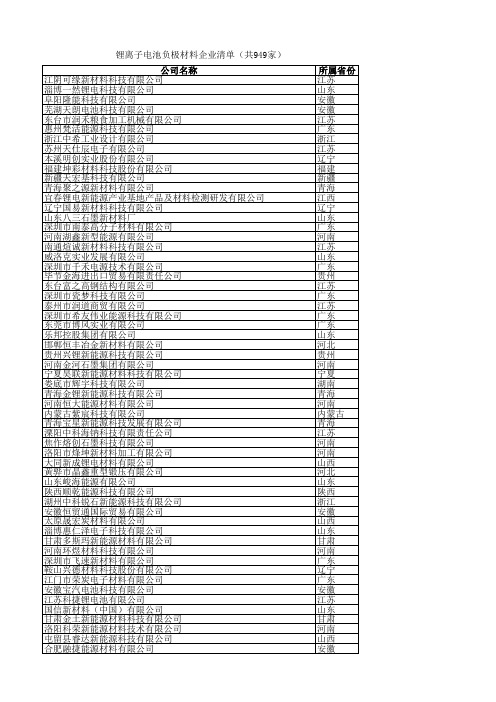 锂离子电池负极材料企业名单(共949家)