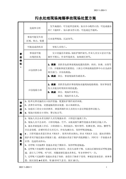 污水处理现场淹溺事故现场处置方案(完美版)