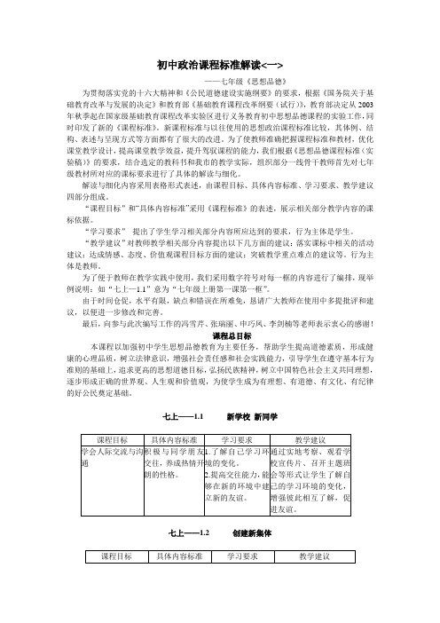 初中政治课程标准解读一