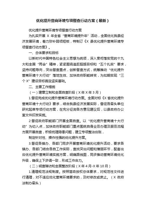 优化提升营商环境专项督查行动方案（最新）