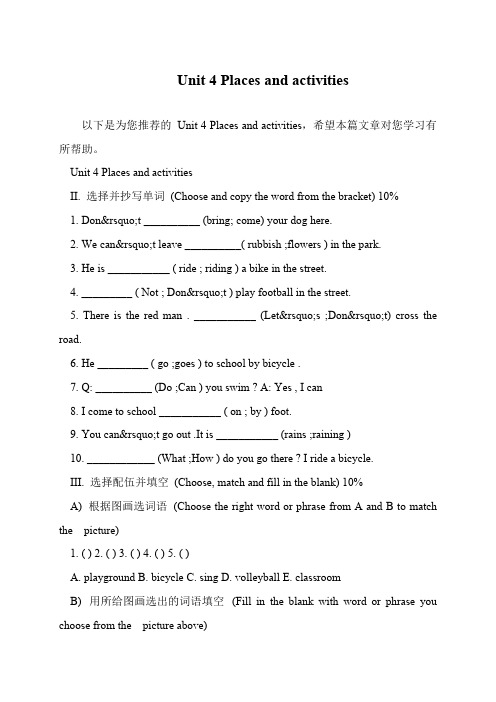 Unit 4 Places and activities