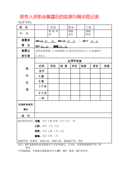 医务人员职业暴露后的监测与随访登记表