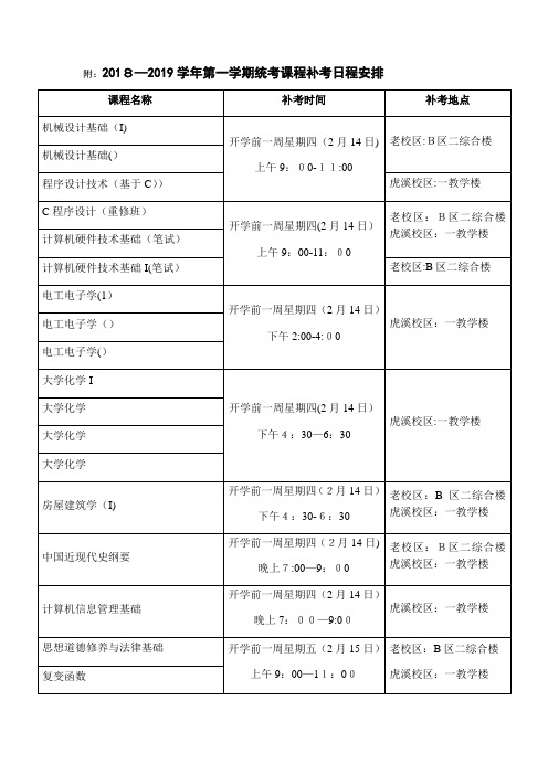 附—学年第一学期统考课程补考日程安排.doc