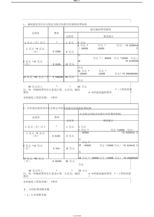 编制建设项目社会稳定风险评估报告的基准收费标准