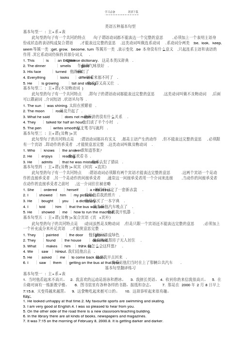 【精品】初一英语五种基本句型及练习