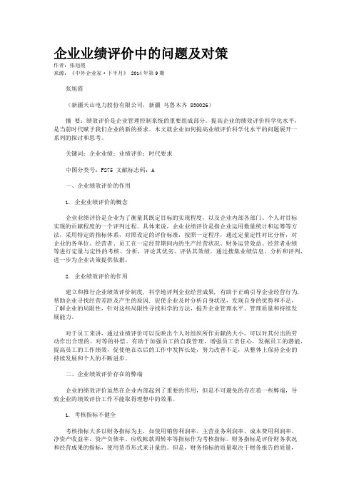 企业业绩评价中的问题及对策