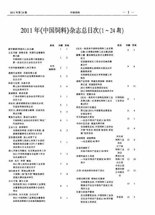 2011年《中国饲料》杂志总目次(1～24期)