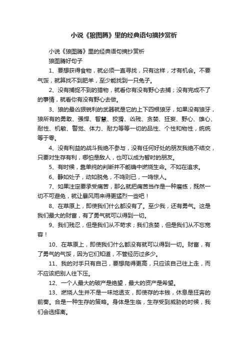 小说《狼图腾》里的经典语句摘抄赏析