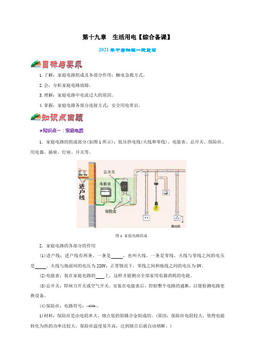 2021届中考物理一轮复习 考点19  生活用电【讲解】