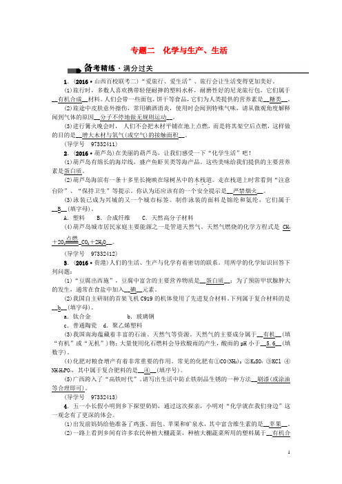 (山西地区)2017中考化学总复习第二篇专题聚焦专题二化学与生产试题