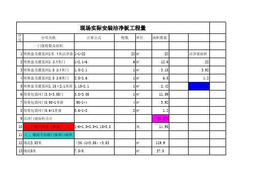 洁净板现场实际安装计算书