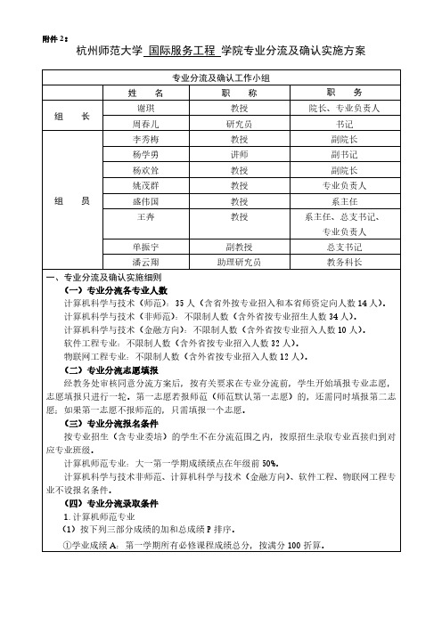 杭州师范大学国际服务工程学院专业分流及确认实施方案