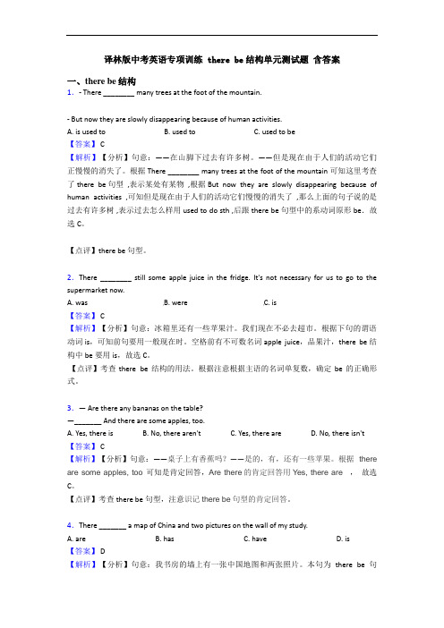 译林版中考英语专项训练 there be结构单元测试题 含答案